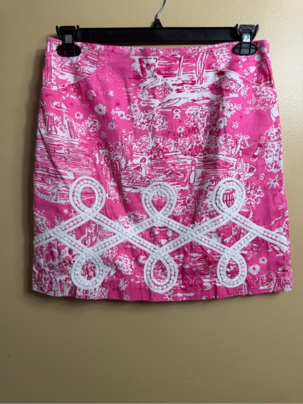 Lilly Pulitzer Skinny Dippin Roslyn Skirt Pink White Toile Lace Trim Size 4